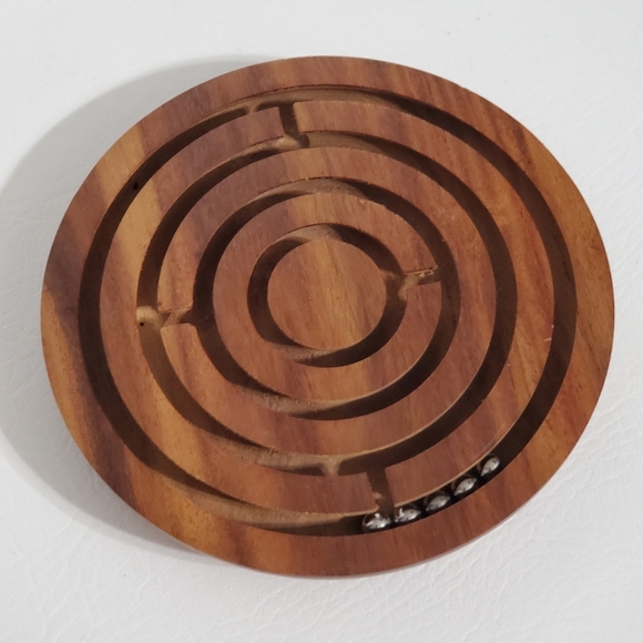 Coffee Table Game Carved Wood Marble Maze Brain Twister - Picture 2 of 3
